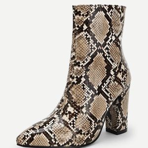 Snakeskin heel booties